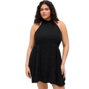 New Cider Black 2xl Halter Neckline Knotted Backless Ruffle Mini Dress